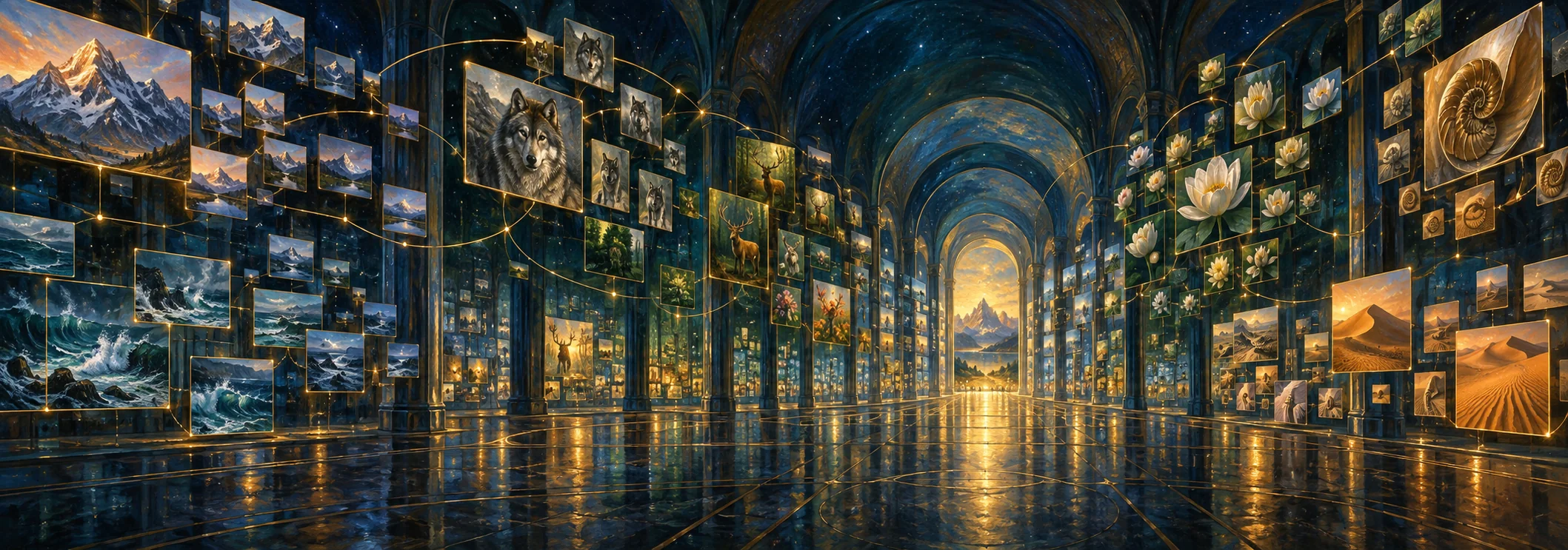 A naturalist oil painting representing making visual similarity searchable.
